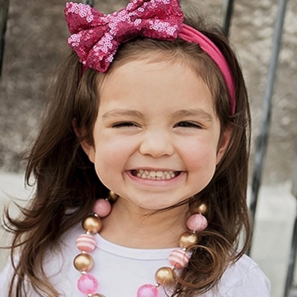 Silver Sequin Bow Headband for Girls on Black Comfy Stretch Knit - Picture 2 of 5